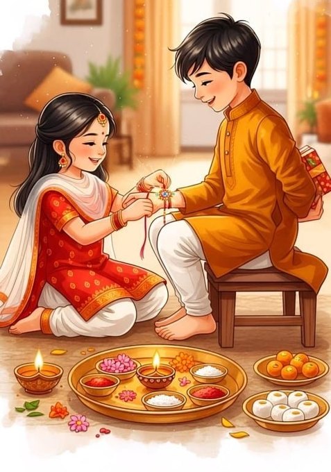 Sister tying a rakhi on her brother's wrist